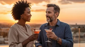 A couple enjoying a date on a rooftop.
